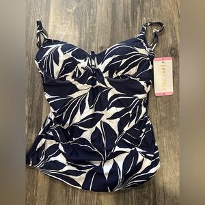 Anne Cole Navy and White Leaf Print One Piece Swimsuit Top Only